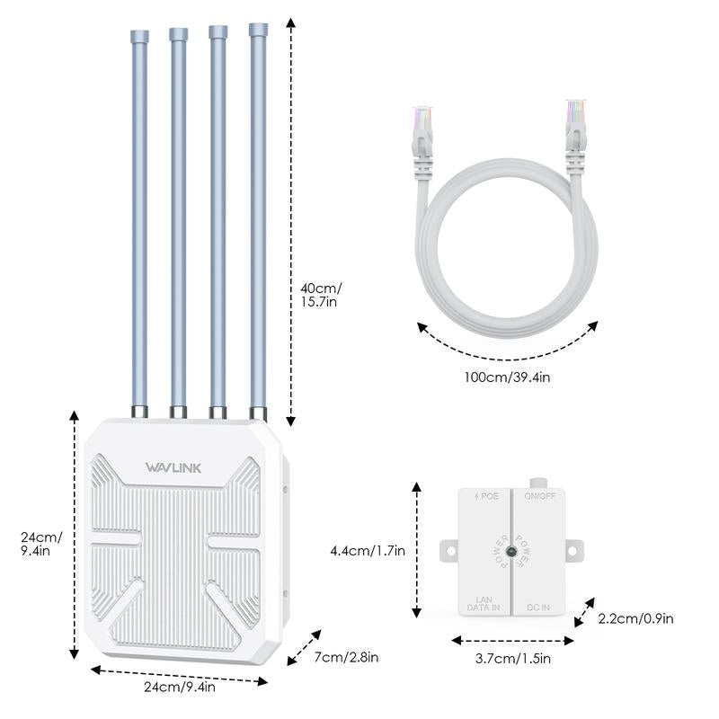 WAVLINK Outdoor Wifi Extender AX1800 Dual Band Long Range Wifi Extender with Poe, IP67 Weatherproof, 4X8Dbi High-Gain Antennas, Outdoor Access Point for Farm, Courtyard, Factory, Campsite, Gazebo