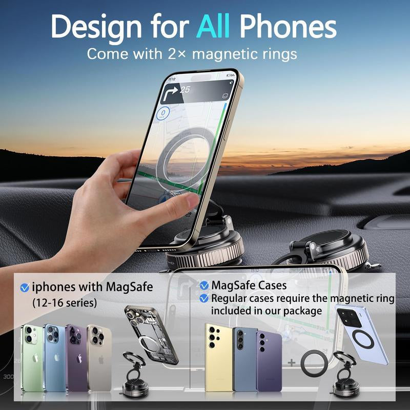 Magnetic Car Phone Holder for Magsafe: 28+LBS Strong Suction Vacuum Phone Mount for Men/Women - 360° Rotatable Adjustable Portable Cell Phone Stand for Iphone 12-16 Pro Max Plus