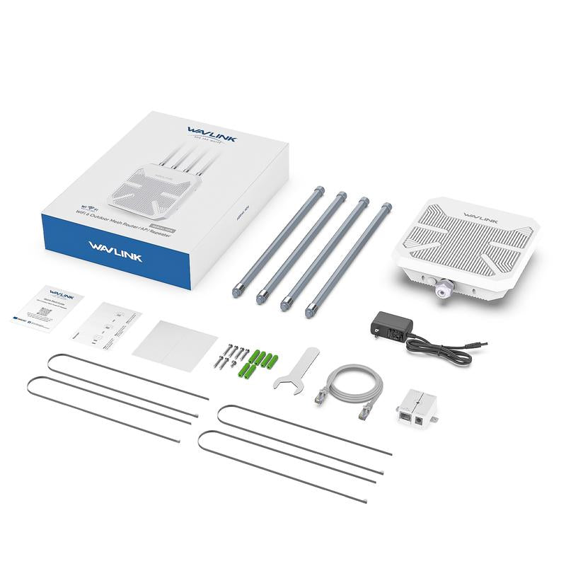 WAVLINK Outdoor Wifi Extender AX1800 Dual Band Long Range Wifi Extender with Poe, IP67 Weatherproof, 4X8Dbi High-Gain Antennas, Outdoor Access Point for Farm, Courtyard, Factory, Campsite, Gazebo
